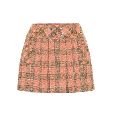 Gucci Pleated Damier Wool Miniskirt