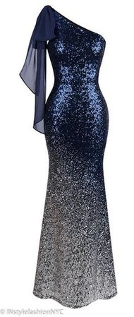 Pinterest - - INstyle fashion NYC - Women's formal evening dress - Stunning long gown with gradual color contrast in sequin material - One sho | Blue gowns