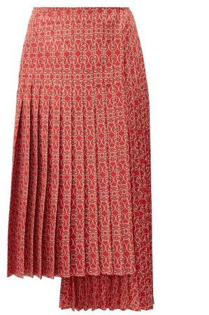 Pleated Gate Print Silk Twill Skirt - Womens - Red Multi