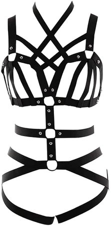 Feather Rave Feather Harness Epaulettes Cage Bra Strappy Top Adjust Women Punk Goth Plus Size (A N0077) at Amazon Women’s Clothing store