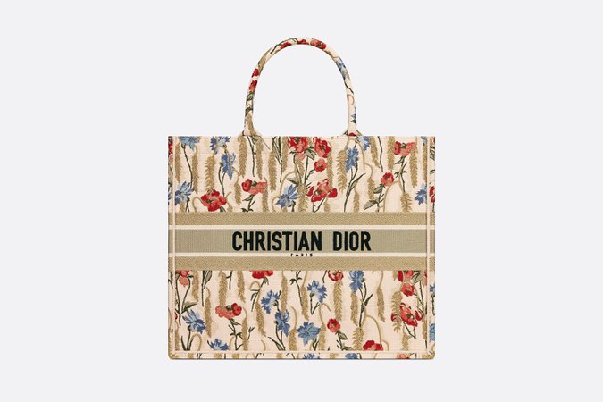 Dior, DIOR BOOK TOTE Beige Multicolor Dior Hibiscus Metallic Thread Embroidery