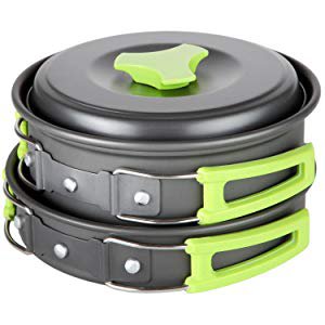 Amazon.com : MalloMe Camping Cookware Mess Kit Backpacking Gear & Hiking Outdoors Bug Out Bag Cooking Equipment Cookset | Lightweight, Compact, Durable Pot Pan Bowls (Green 1L 18 pc) : Sports & Outdoors