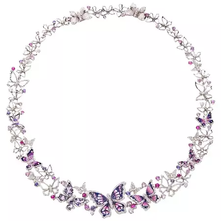 Stylish Necklace White Gold White Diamonds Sapphires Hand Decorated Micromosaic For Sale at 1stDibs | nomi basra