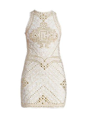 Balmain Stud-Embroidered Tweed Dress