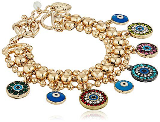 Betsey Johnson Mixed Eye Charm Multi-Row Bracelet: Clothing