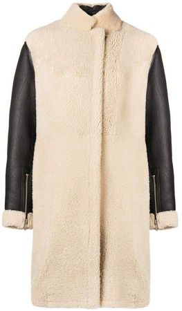 contrast-sleeve shearling coat