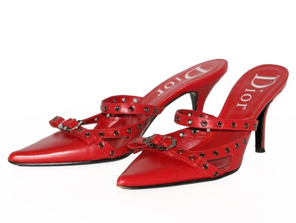 Christian Dior Red Leather Mules - Etsy Australia