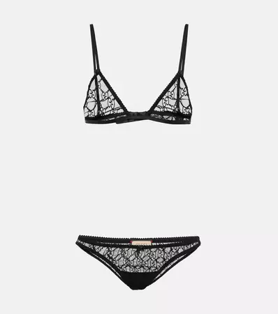 GG Tulle Bra And Underwear Set in Black - Gucci | Mytheresa