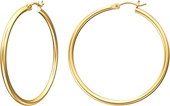 Amazon.com: Gacimy Gold Hoop Earrings for Women, 14K Gold Plated Hoops with 925 Sterling Silver Post, Yellow Gold 40mm Medium Hoop Earrings for Women: Clothing, Shoes & Jewelry