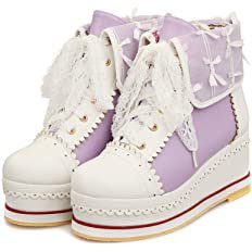 Amazon.com | HILIB Women's Cute Lolita Boots Cosplay Brogue Wedge Boots Purple | Ankle & Bootie