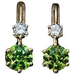 6.94 Carat Russian Demantoid and Diamond Earrings For Sale at 1stdibs