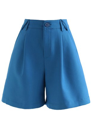 Triangle Belt Loop Textured Shorts in Blue - Retro, Indie and Unique Fashion