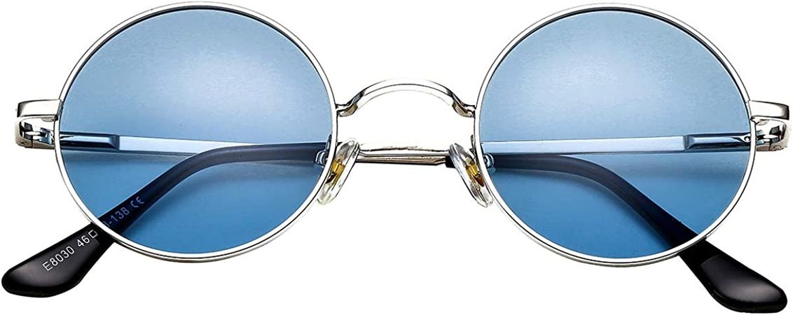 Amazon.com: PORADAY Circle Lennon Glasses Retro Round Polarized Sunglasses Hippie Style Small Circle Sun Glasses (Silver/Clear Blue) : Clothing, Shoes & Jewelry