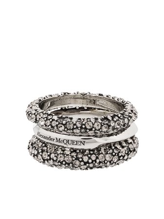 Shop Alexander McQueen set of three crystal-embellished rings with Express Delivery - FARFETCH