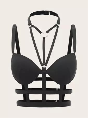 romwe ROMWE Goth Solid Cut Out Heart-ring Linked Bralette