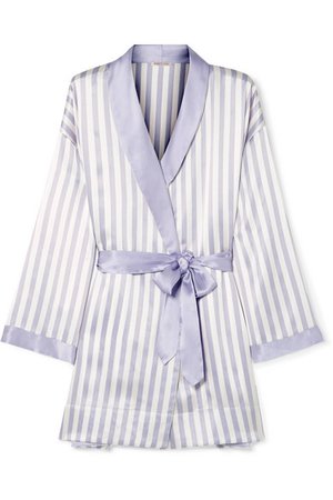 Morgan Lane | + Amanda Fatherazi Bunny appliquéd striped silk-charmeuse robe | NET-A-PORTER.COM