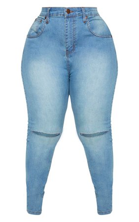 Plus Mid Wash Knee Cut Skinny Jean - New In | PrettyLittleThing