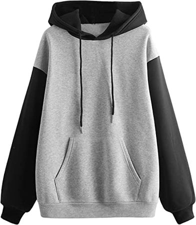 Verdusa Women's Colorblock Fleece Long Sleeve Drawstring Hoodie Top Sweatshirt at Amazon Women’s Clothing store