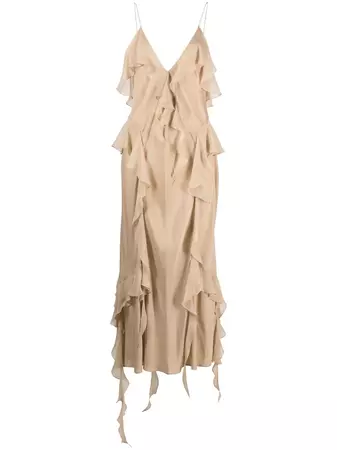 KHAITE ruffle-trim Silk Maxi Dress - Farfetch