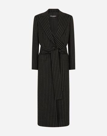 Women's Coats and Jackets in Black | Pinstripe woolen robe coat | Dolce&Gabbana