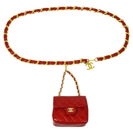 CHANEL Red Lambskin Leather Gold Hardware Micro Mini Pochette Waist Belt Bag For Sale at 1stDibs