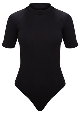 high neck short sleeve black bodysuit