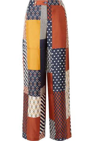 Tory Burch | Denise patchwork printed silk-twill wide-leg pants | NET-A-PORTER.COM