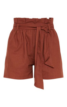 TALL CHOCOLATE BROWN PAPERBAG TIE WAIST SHORTS