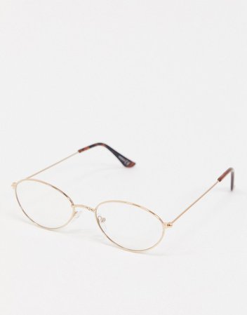 ASOS DESIGN oval metal clear fashion lens geeky glasses | ASOS