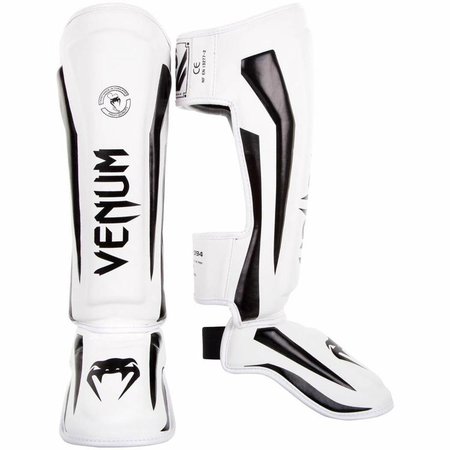 Venum ELITE Stand Up Kickboxing Shinguards White Black - FIGHTWEAR SHOP EUROPE