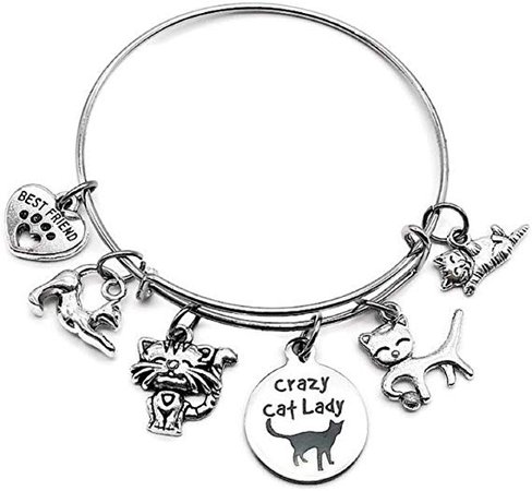 Amazon.com: Cat bracelet, pets bracelet, Kitty Cat bracelet, Crazy cat Lady bracelet, Cat mom, Cat charm, Best friend bracelet, Cat Paw Print bracelet, Gift for Cat lover, Cat jewelry, Cat bangle bracelet: Sports & Outdoors