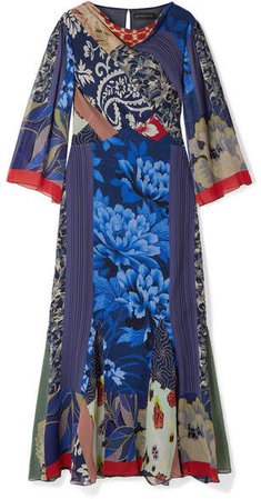 Patchwork Printed Silk-chiffon Maxi Dress - Blue
