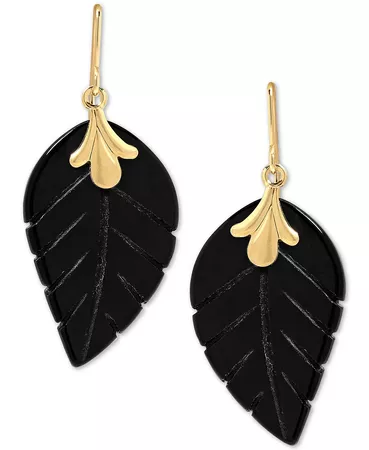 Macy's Onyx Leaf Earrings in 10k Gold