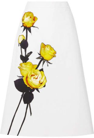 Floral-print Cotton-poplin Midi Skirt - White