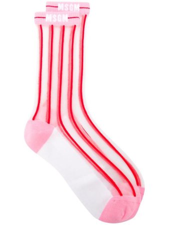 Msgm Striped Sheer Socks 2841MDS03207220 Pink | Farfetch