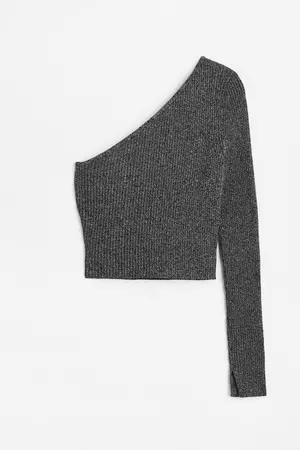 One-shoulder Ribbed Top - Dark gray melange - Ladies | H&M CA