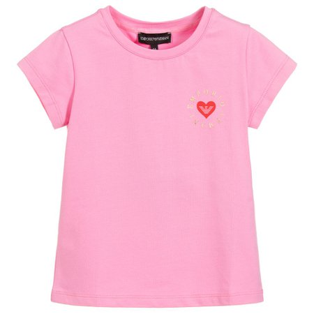 Emporio Armani - Girls Pink Cotton Logo T-Shirt | Childrensalon