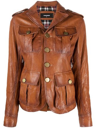Dsquared2 patch-pockets leather jacket - FARFETCH
