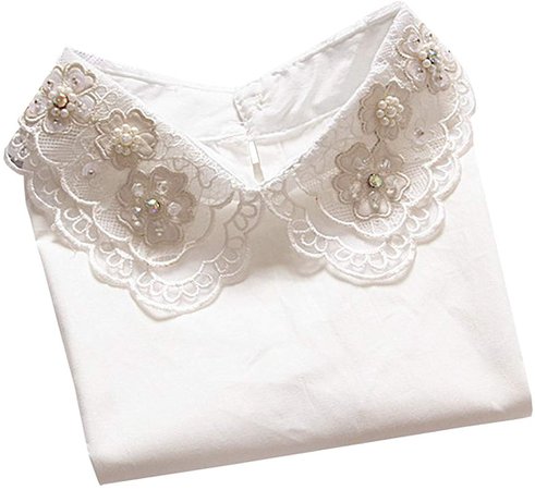 Shinywear Womens White Pearl Half Shirt Blouse Collar Lace Embroidered False Collar at Amazon Women’s Clothing store