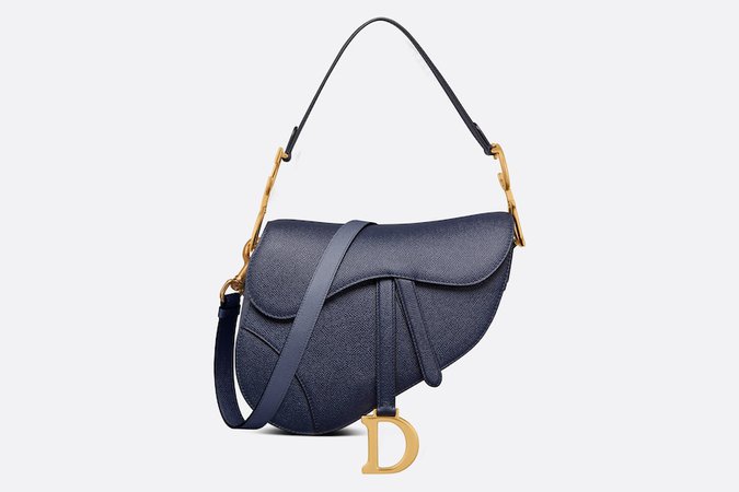 Saddle Bag with Strap Indigo Blue Grained Calfskin | DIOR