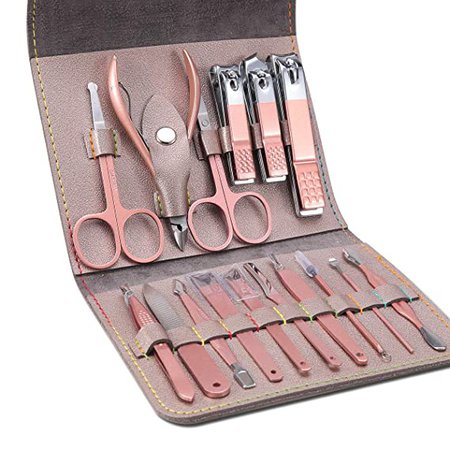 Amazon.com : Leipple Manicure Set Professional Nail Clipper Kit Pedicure Kit - 16 pcs Stainless Steel Grooming Kit - Nail Care Tools with Luxurious Leather Travel Case (Silver Grey) : Beauty