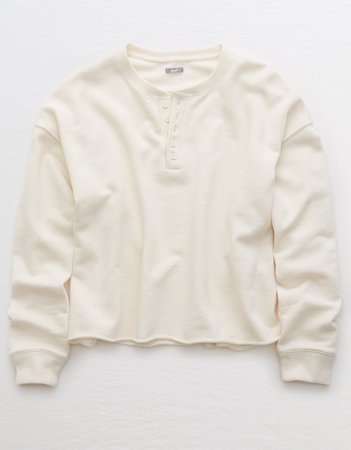 Aerie Henley Pullover Sweatshirt, Natural | Aerie for American Eagle