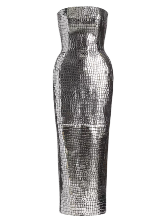 Brandon Maxwell Metallic Foiled Leather Dress