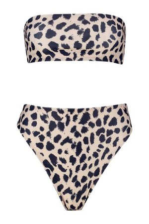 Leopard High Waist High Cut Bikini | Boohoo