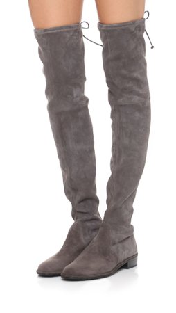 Stuart Weitzman Lowland Over the Knee Boots | grey suede over t… | Grey knee high boots, Over the knee boots, Thigh high boots outfit
