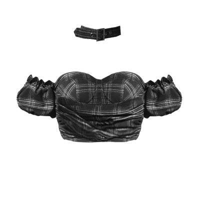 *clipped by @luci-her* Gothic Grunge Puff Sleeve Plaid Tube Top with Choker – ROCK 'N DOLL