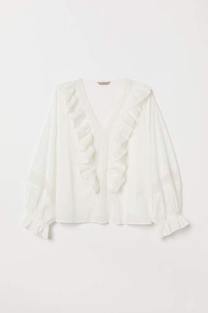 H&M+ Ruffled Cotton Blouse - White