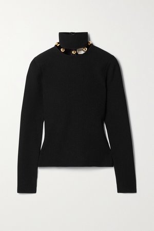 Black Embellished ribbed-knit turtleneck sweater | Alexander McQueen | NET-A-PORTER