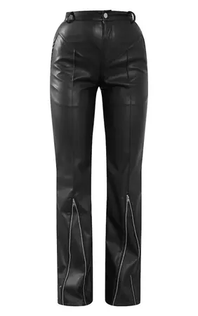 Black Faux Leather Zip Seam Straight Leg Pants | PrettyLittleThing USA