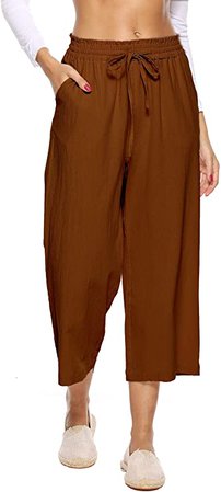 LNX Womens Casual Cotton Linen Baggy Pants with Elastic Waist Relax Fit Trouser Army Green at Amazon Women’s Clothing store